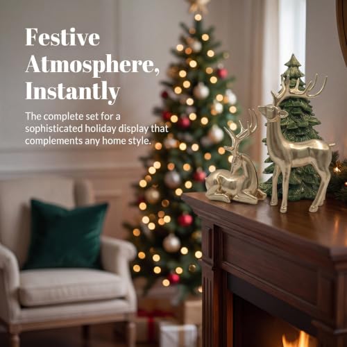 LTXHOMMO Christmas Reindeer Figurine Set of 3 - Gold Standing Holiday Decor