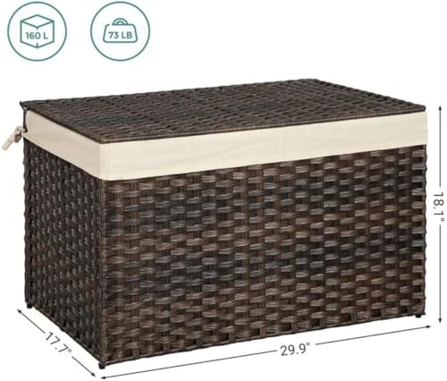 SONGMICS 160L Woven Storage Basket with Lid, Foldable, Brown