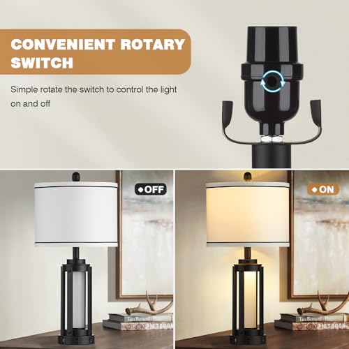 Black 25-Inch Modern Table Lamp Set with USB-C, AC Outlet & Night Light