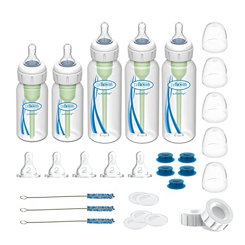 Dr. Brown's Specialty Feeding Starter Kit - 8oz Narrow Baby Bottles & Paced Feeding Valve, Includes 5 Bottles & Accessories