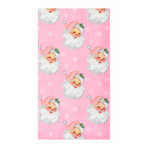 Pink Christmas Paper Napkins with Santa Claus & Snowflakes - 100 Pack
