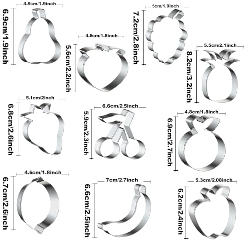 ELANE 10 Pcs Metal Fruit Cookie Cutters Set - Mini Shapes Pancake Molds, Silver Fruit