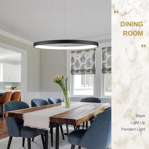 AIRYPHANT 23.6-Inch Black Inward Light Ring LED Pendant Chandelier Dimmable for Dining & Living Rooms