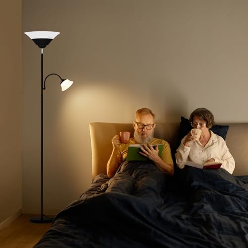Black 2-in-1 LED Floor Lamp with Remote & Touch Control - Dimmable Reading Light, Adjustable Corner Uplighter & Downlight, 72"