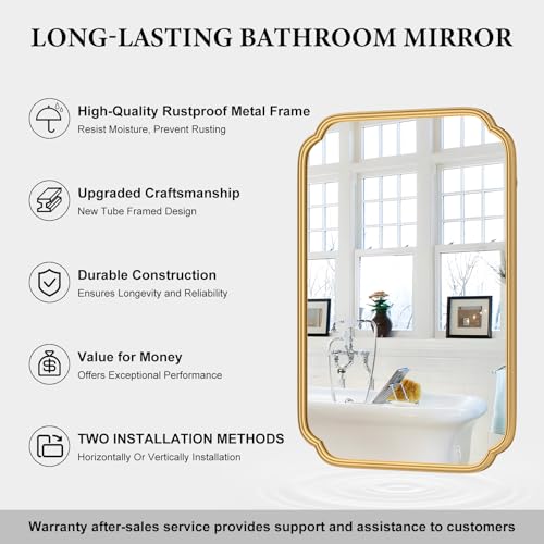 Gold Bathroom Vanity Mirror 24x36 Inch Wall-Mounted Modern Rectangular with Metal Frame - Variation of THIS listing