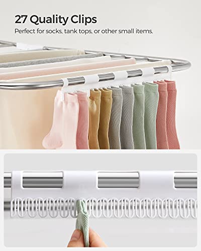 SONGMICS Silver & White Foldable Steel Clothes Drying Rack 1-Tier, Space-Saving Laundry Organizer