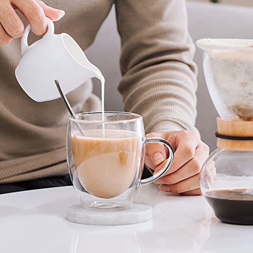 Double Walled Borosilicate Glass Coffee Cups Set - 6 Pack 350ml with Spoons