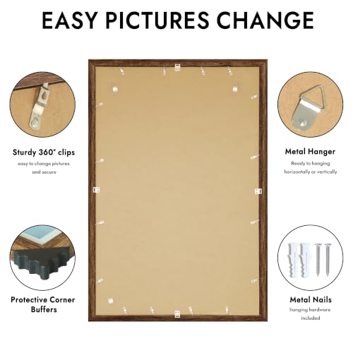 Hongkee Rustic Brown 27x40 Inch Poster Frame Wall Mount - Wooden Style