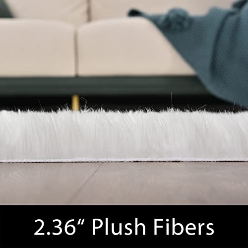 5' x 7' White Faux Sheepskin Rug - Washable Fluffy Area Rug for Living Room & Bedroom