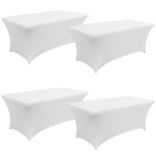 Fivenl 6FT Spandex Table Cover Table Cloth for Folding Tables Fitted Rectangular Tablecover Washable Wrinkle Resistant Polyester Stretch Tablecloth Protector for Wedding Banquet Party (4 Pack, White)