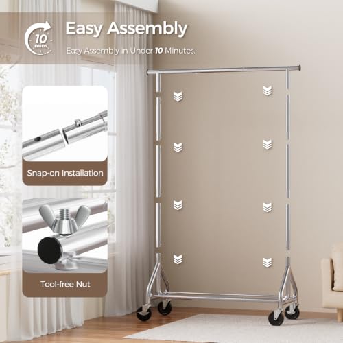 Heavy Duty Rolling Clothes Rack - Silver, 41 Inches, Load 380 LBS