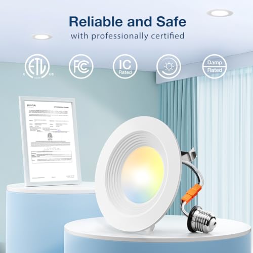 Amico 4-Inch White Recessed LED Can Lights 5 CCT Dimmable Retrofit Kit