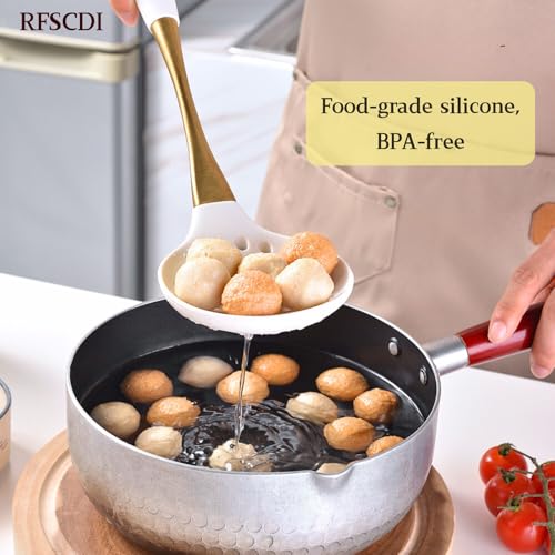 White Gold Silicone Cooking Utensils Set - Non-Toxic, Dishwasher Safe Kitchen Tools with Heat-Resistant Handles - Includes Spatula & Spoon (Variation: White Gold)
