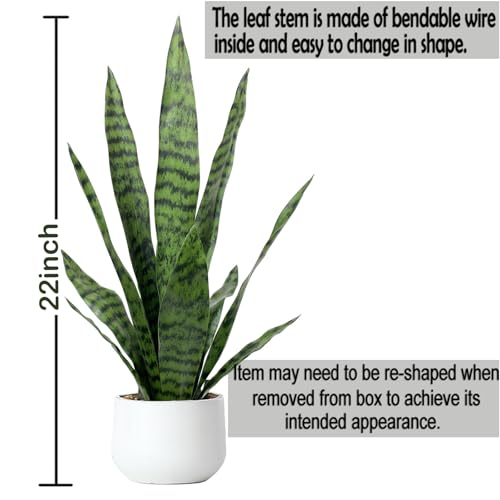 Bird Fiy Faux Snake Plant 22.5 Inches with White Pot - Artificial Indoor & Outdoor Decor