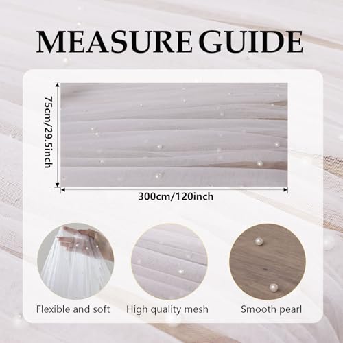 10 FT White Pearl Table Runner Tulle Fabric Lace Table Runners for Bridal Shower Birthday Party Wedding Arch Veil Dessert Table Decorations 29.5x120 Inches