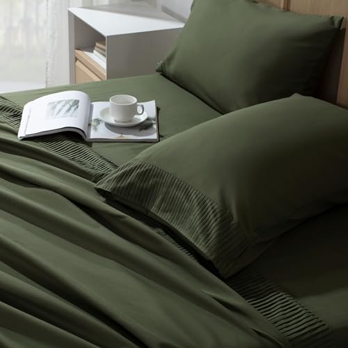 Andency Queen Sheets Set, Dark Olive Green Breathable & Cooling
