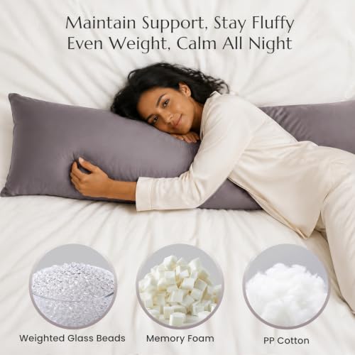 Weighted Body Pillow for Side Sleepers 54x18 Inches - Bamboo Grey - 10.5 lbs