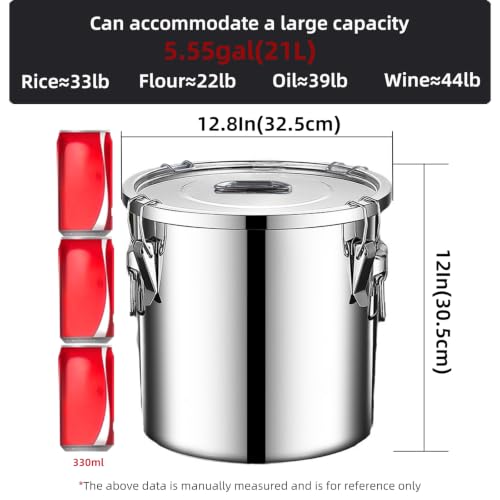Verdeho 5.55 Gallon Stainless Steel Airtight Food Storage Container with Lock Clips