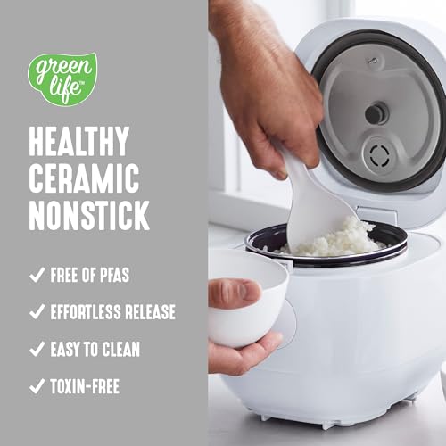 GreenLife Digital Rice Cooker, 2-Cups Uncooked/4-Cups Cooked, White