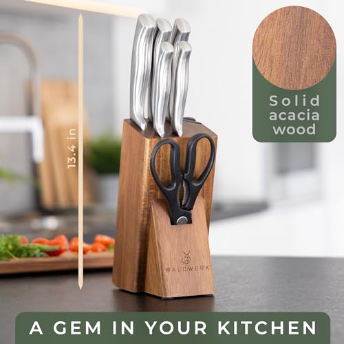 7-Piece Kitchen Knife Set with Block and Integrated Sharpener - WALDWERK