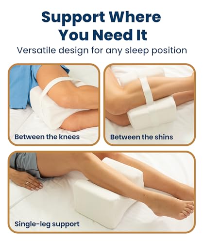 White Large Memory Foam Knee Pillow for Side Sleepers - Sciatica & Hip Support