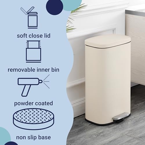 happimess 8 Gal Soft Close Step Trash Can - Limestone Beige, Satin Finish