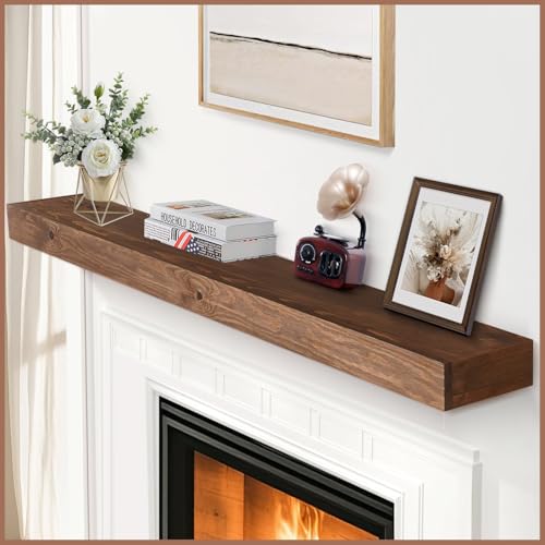 48-Inch Pine Wood Floating Fireplace Mantel Shelf - Dark Walnut Finish