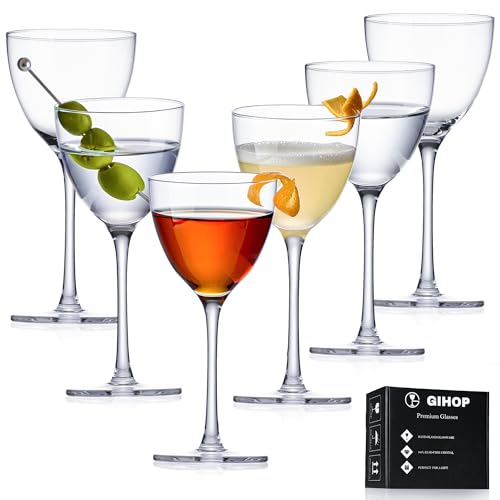 GIHOP Set of 6 Lead-Free Crystal Coupe Martini Glasses - Elegant Cocktail Drinkware