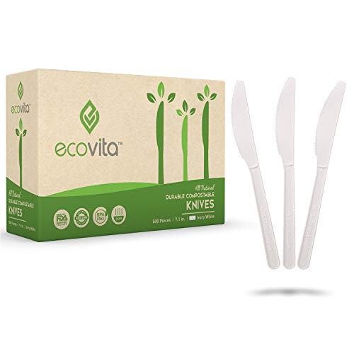 Large Disposable Compostable Knives - 500 Eco-Friendly Heat-Resistant Utensils