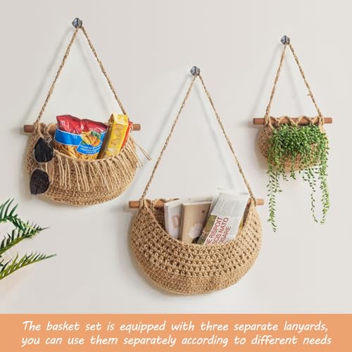 Jute 3-Tier Hanging Fruit Basket Organizer - Handmade Kitchen Storage