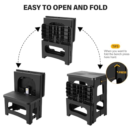 Foldable 2-Step Stool for Adults, Non-Slip Collapsible Footstool for Home & Office