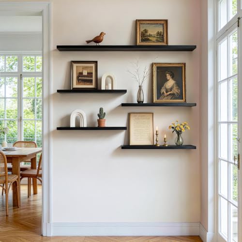 BAYKA Black Floating Shelves Set of 3 22.5in Wall Mount Storage & Decor