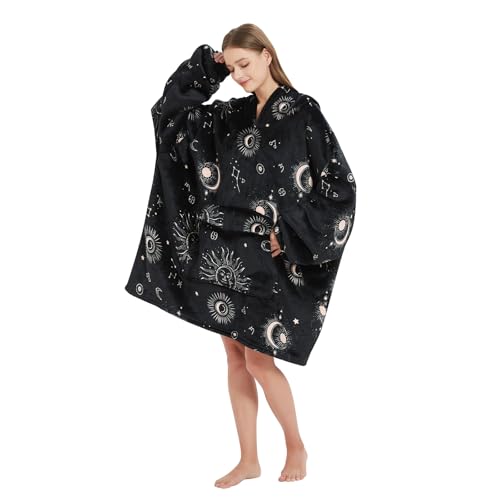 Sun and Moon Oversized Wearable Blanket Hoodie for Adults - Black Variation