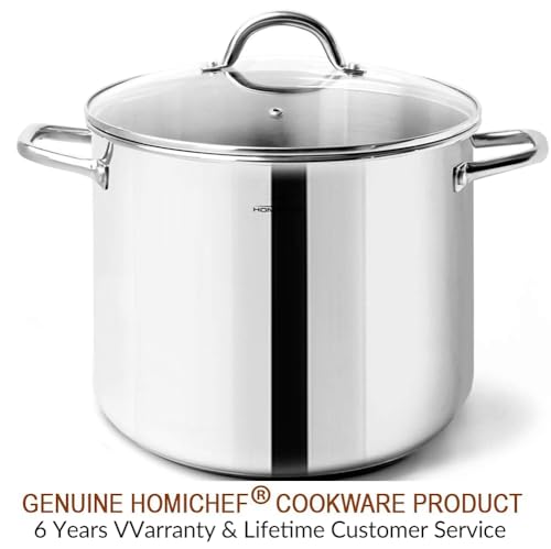 10 Quart Stock Pot with Glass Lid - Mirror Polished Stainless Steel, Nickel-Free, Induction Compatible - Silver Variation