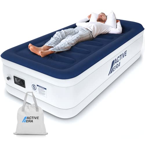 Active Era Twin Air Mattress with Built-in Pump & Raised Pillow - Luxury, Waterproof, Puncture-Resistant, 21"