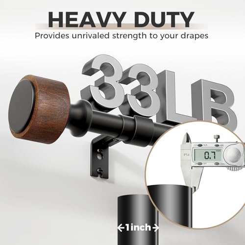 30-88 Inch Wood Curtain Rods Set - Imitation Wood Grain Finials, Adjustable Heavy Duty 2 Pack
