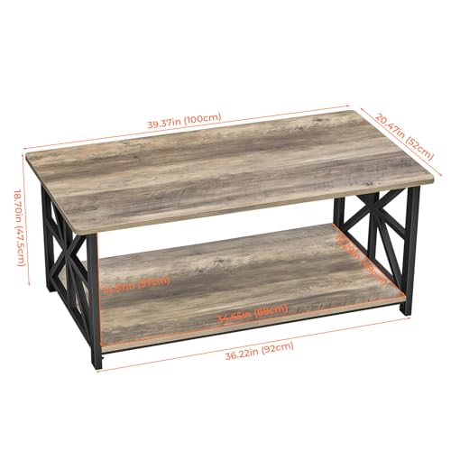 GreenForest Grey Wash Round Corners Coffee Table 39.37 Inch Living Room Accent