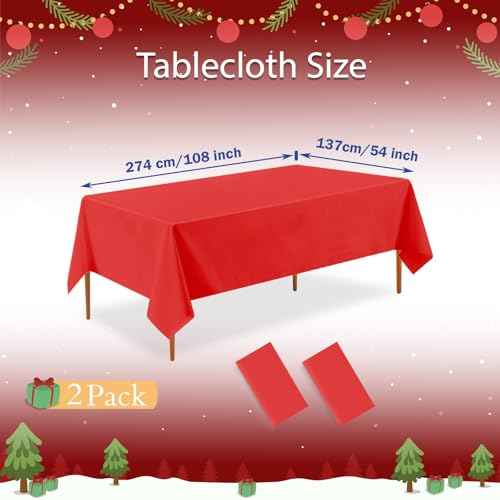 Disposable Red Tablecloth 2 Pack, 54 X 108 Inch Red Plastic Table Cloths Rectangle for Birthday Party, Wedding Christmas and Valentine's Day Decoration