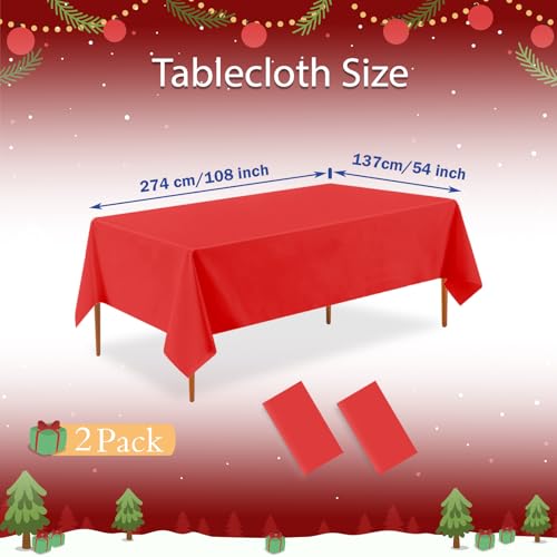 A01 Red Rectangle Disposable Tablecloth 2 Pack 54 x 108 in - Waterproof Plastic Table Cover