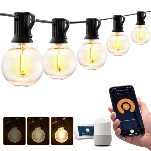 XMCOSY+ 100Ft Smart Outdoor String Lights with 50 G40 LED Bulbs, WiFi & App Control, Dimmable, Waterproof, Extendable