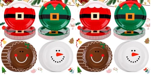Uiifan 200 Pack Christmas Paper Plates 9 Inch Santa Gingerbread Snowman Festive Theme