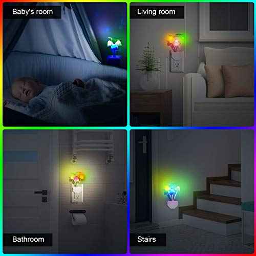Mudder 4 Pcs Sensor Mushroom Night Lights LED Night Lights 7 Color Changing Plug-in Light Sensor Wall Lamp for Adults Bedroom, Bathroom, Christmas Party Gift(Lotus Leaf Style)
