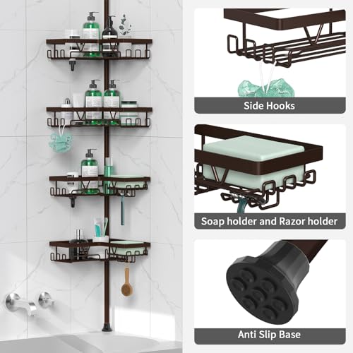 DAOYA Bronze Corner Shower Caddy Tension Pole Organizer - Rustproof Bathroom Storage