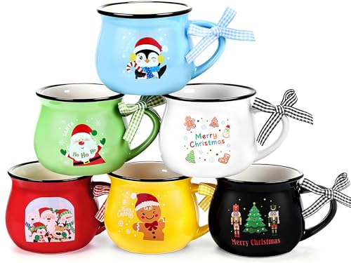 Roshtia 6 Pack Christmas Coffee Mugs Set - Colorful Holiday Gift, 12 oz Ceramic