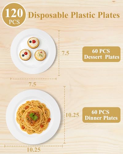 Quatish 120-Piece White Disposable Plastic Plates Set for Parties & Weddings