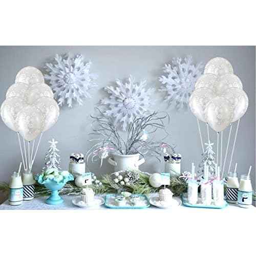 100PCS Christmas Snowflake Latex Balloons - Winter Wonderland/Xmas/Holiday Birthday Wedding Baby Shower Party Decorations Supplies Favors Clear Snowflakes Decor