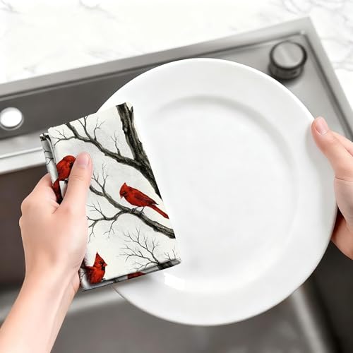 Cardinal Christmas Kitchen Towels, Absorbent 16x24 Dish Hand Towels