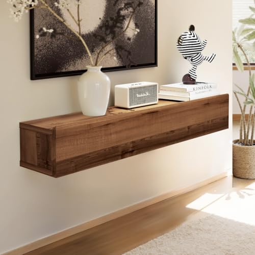 Walnut Floating Solid Wood Console Table 39.37" Wall-Mounted Entryway Shelf