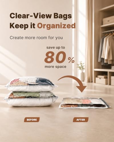 Vacbird Travel Vacuum Storage Bags 12 Pack with Rechargeable Cordless Pump | Space Saver Compression Packing for Clothes & Bedding