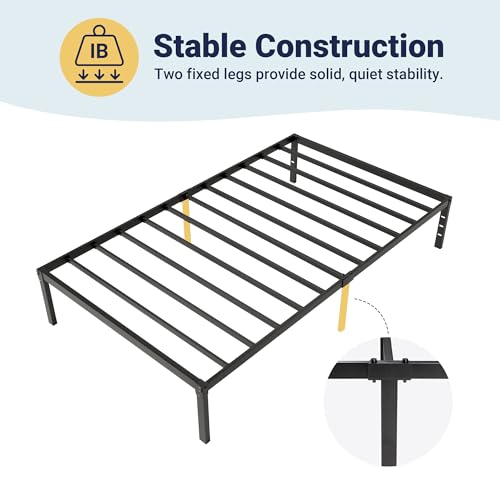 Allewie Twin Bed Frame with Storage - 14 Inch Metal Bed Frame Black - Stable & Easy Assembly